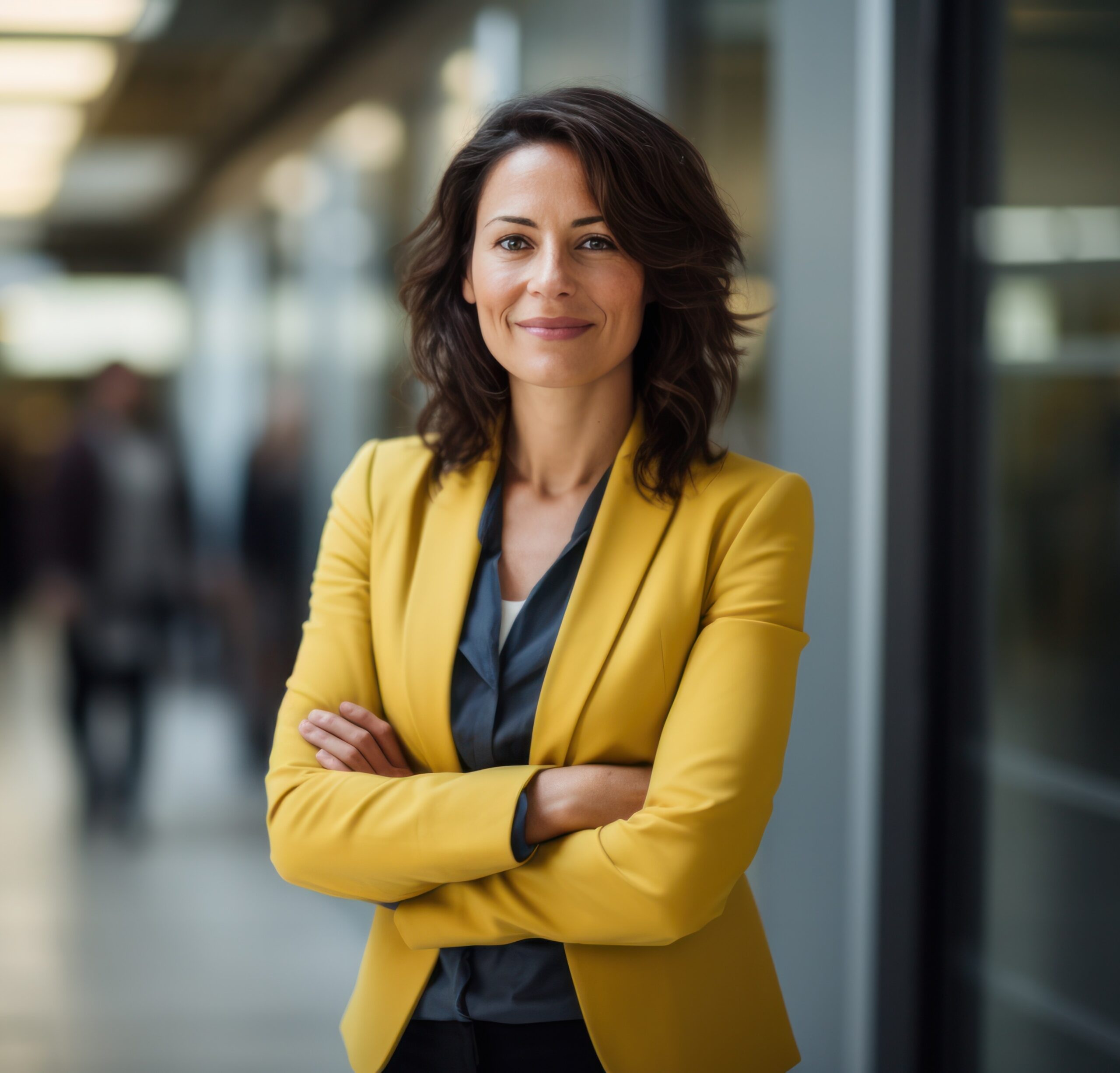 business women in a yellow blazer with crossed arms