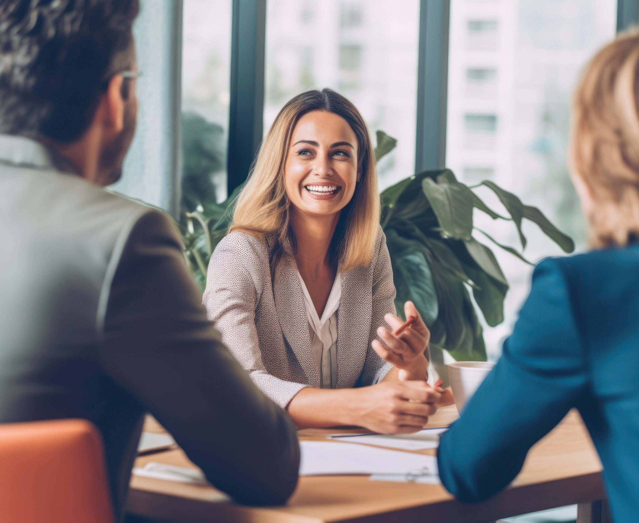 young wealth manager smiling talking with a couple