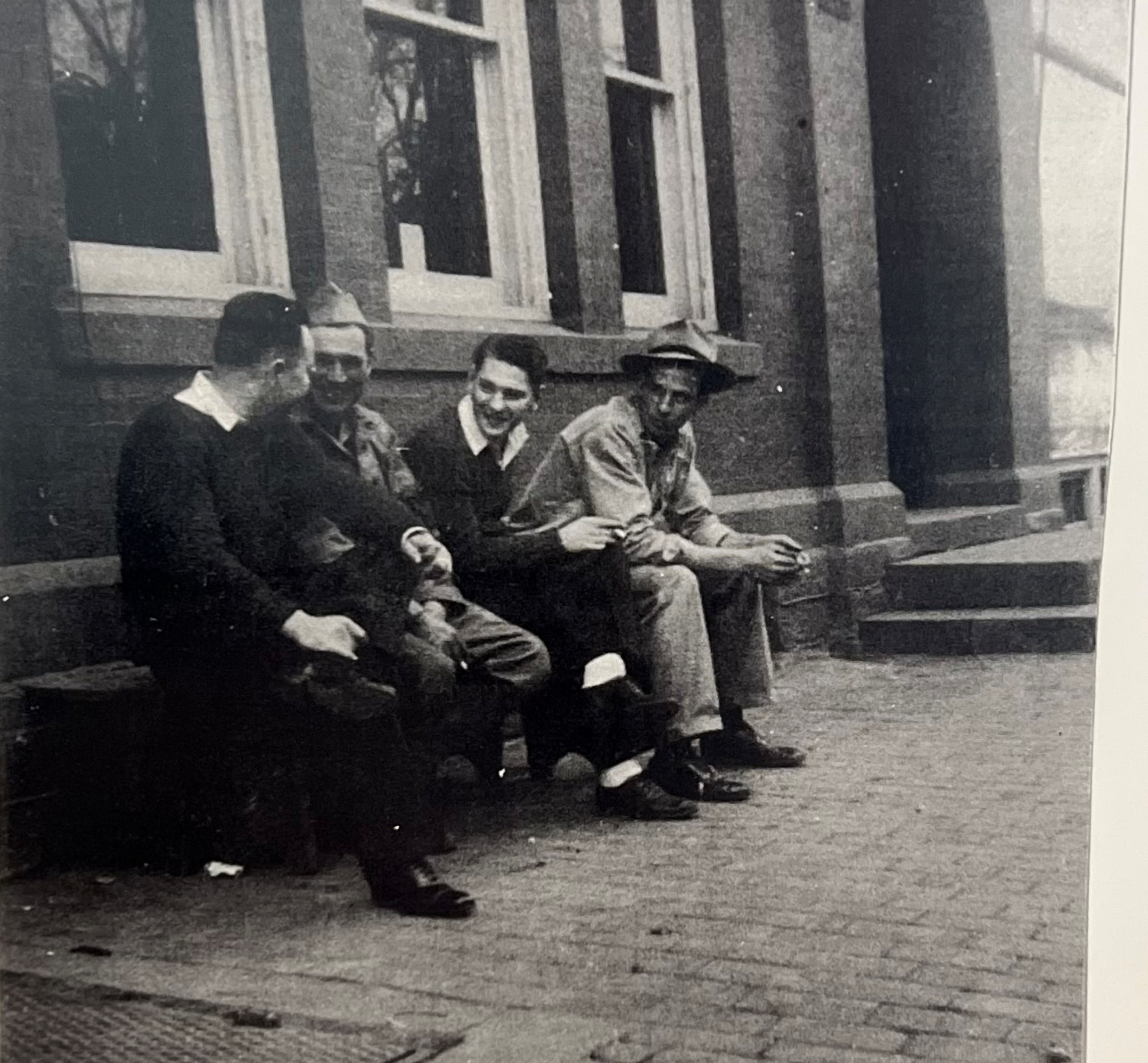 Men sit outside Woodsboro Bank